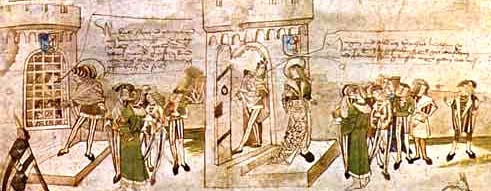 illustrated letter with text-balloons from 1493