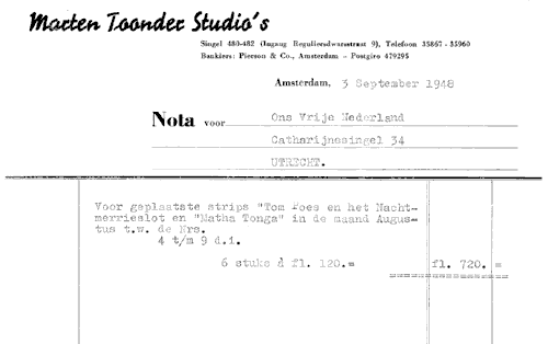 Nota van de Toonder Studio's, 1948