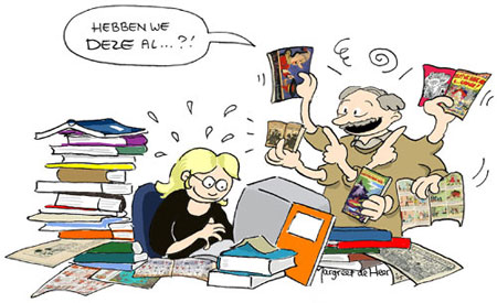 Kees and Margreet working on the book, De Wereld van de Nederlandse Strip