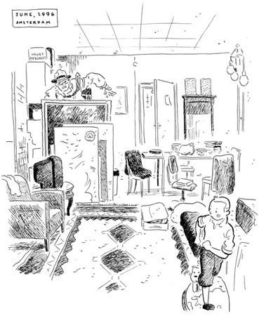 A sketch of Lambiek's studio apartment by Adrian Tomine (June 1996)