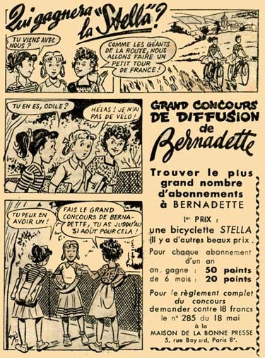 Loys Petillot comic advertisement strip for Bernadette (1952)