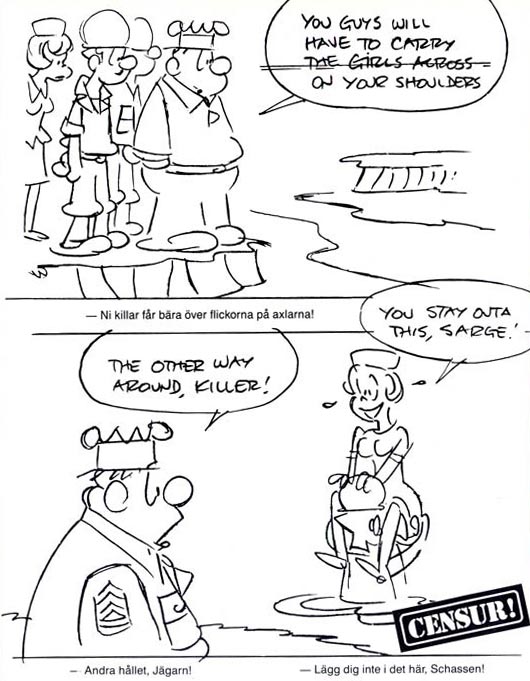 Unpublished joke, except in the Swedish book 'Knasen - Fräckisarna som stannade på skiss-stadiet'